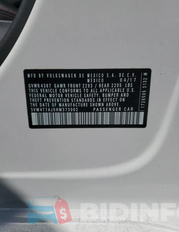 3VW4T7AJ5HM373002 Photo# 12