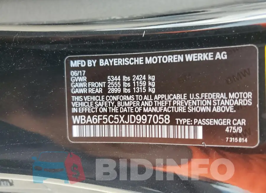 WBA6F5C5XJD997058 Photo# 13