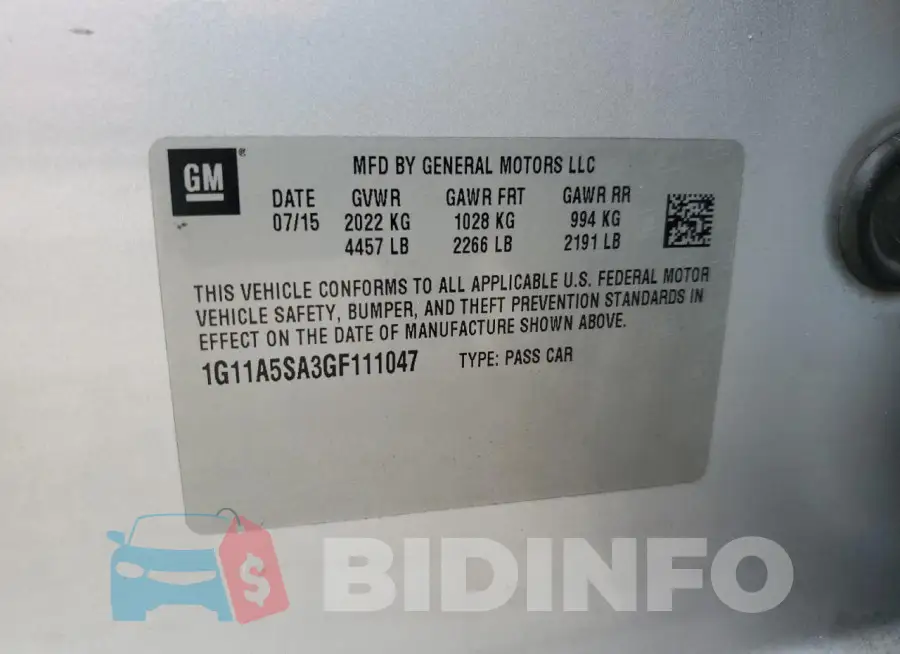 1G11A5SA3GF111047 Photo# 13
