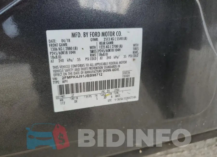 2FMPK4J91JBB98712 Photo# 14