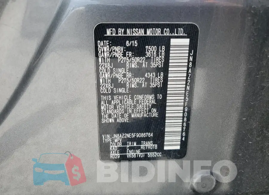 JN8AZ2NE5F9086764 Photo# 13