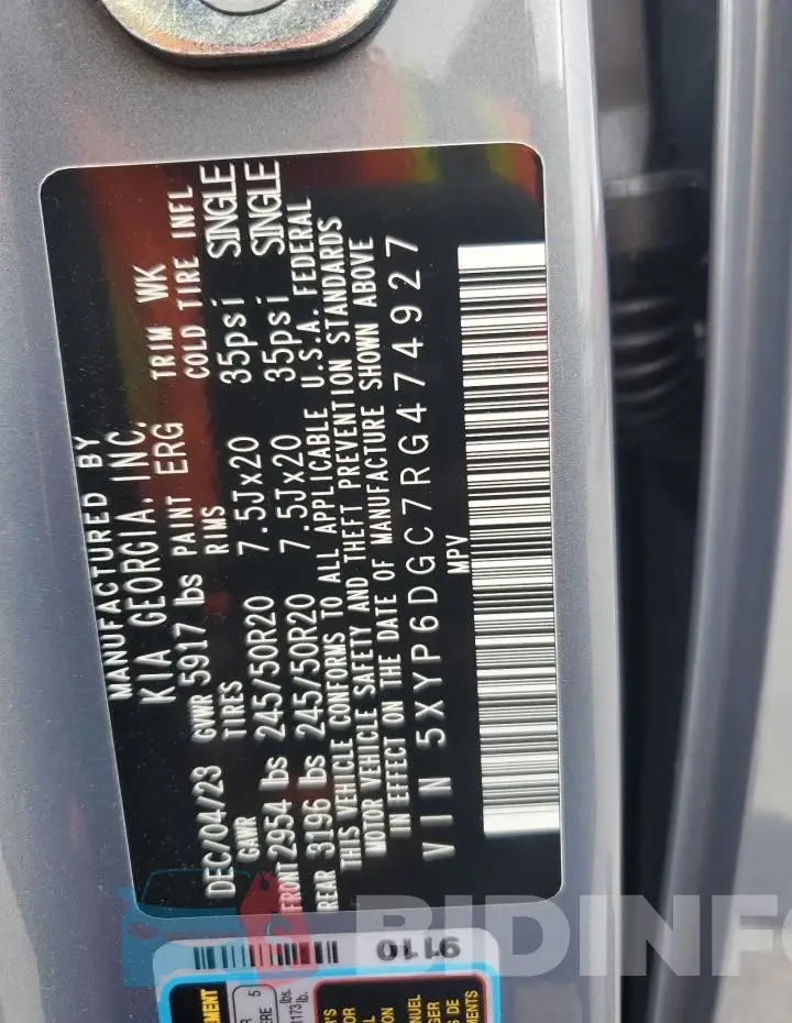 5XYP6DGC7RG474927 Photo# 14