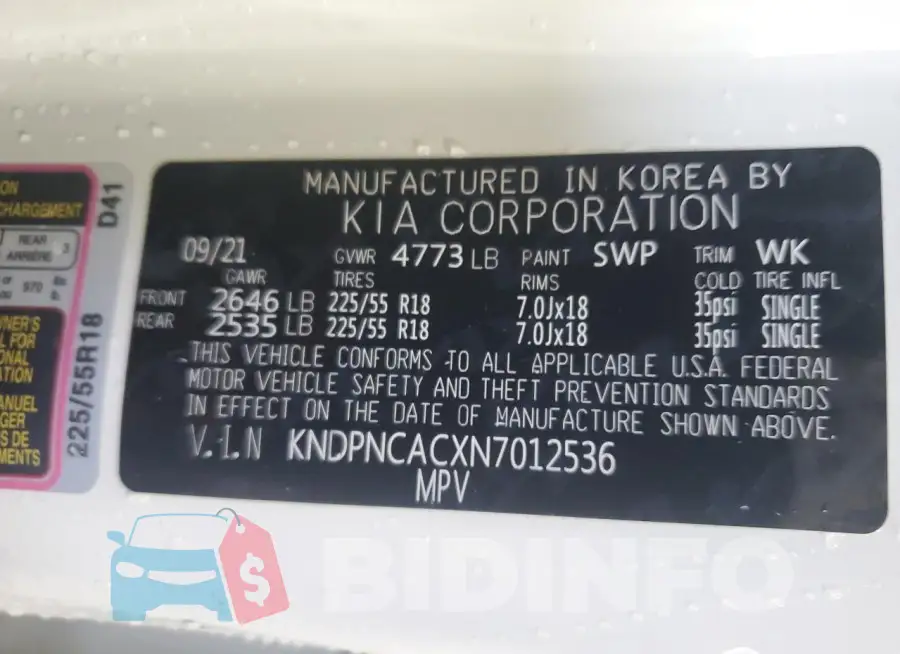 KNDPNCACXN7012536 Photo# 14
