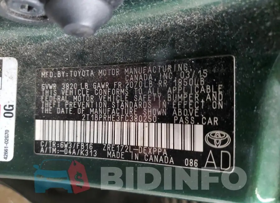 2T1BPRHE3FC380250 Photo# 12