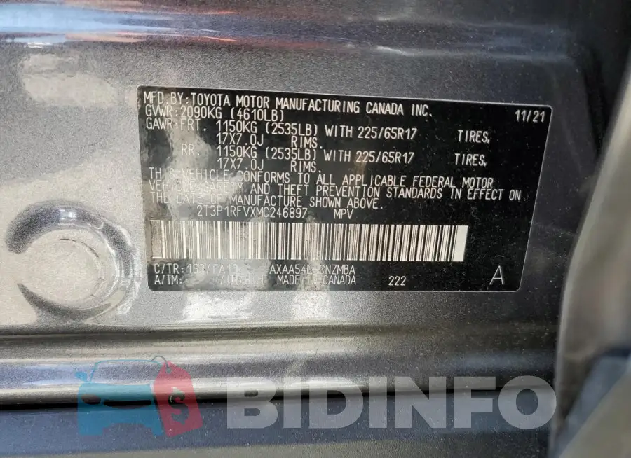 2T3P1RFVXMC246897 Photo# 14