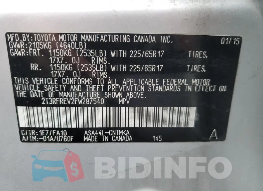 2T3RFREV2FW287540 Photo# 13