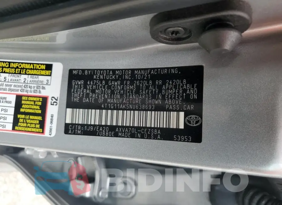 4T1G11AK5NU638693 Photo# 13