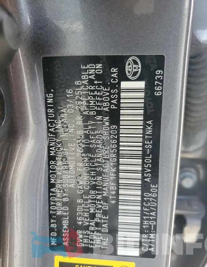 4T4BF1FK1GR566209 Photo# 12