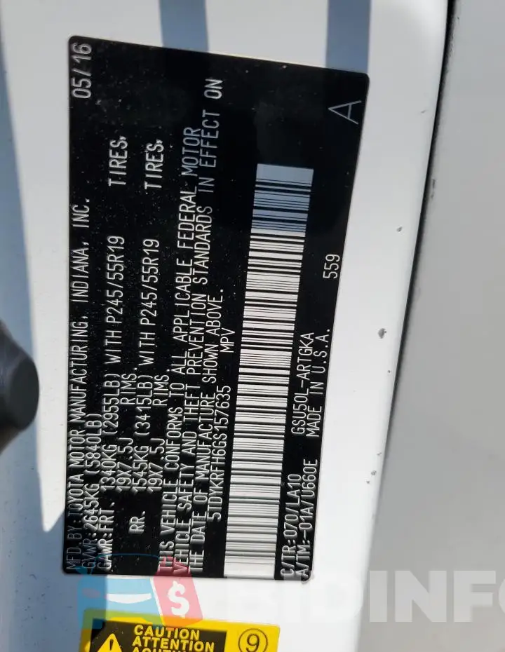 5TDYKRFH6GS157635 Photo# 14