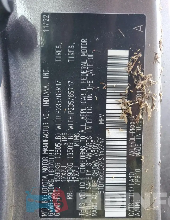 5TDYRKEC7PS142747 Photo# 14
