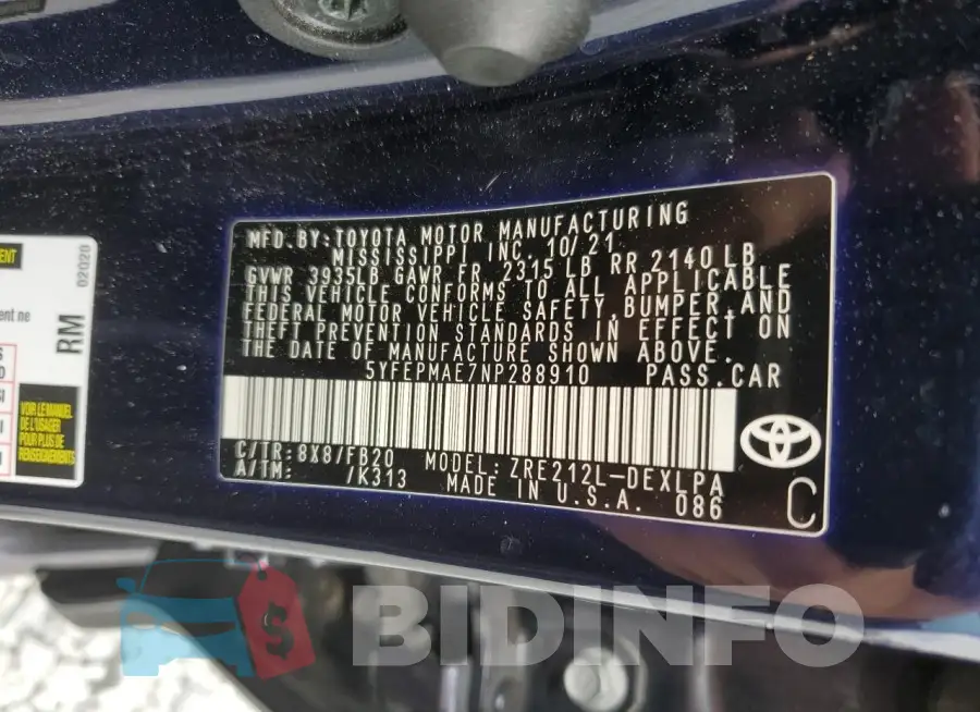 5YFEPMAE7NP288910 Photo# 13