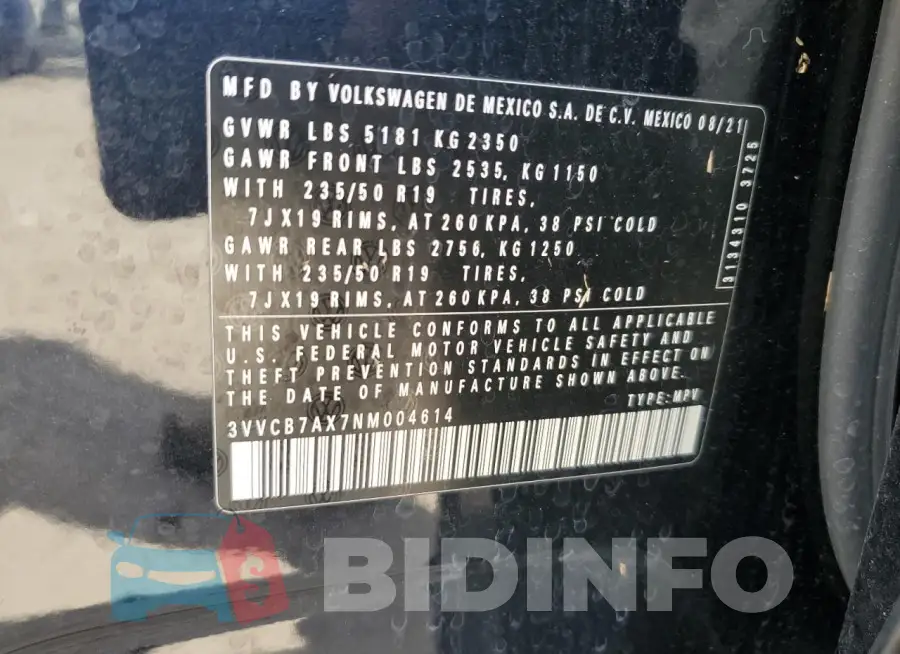 3VVCB7AX7NM004614 Photo# 13