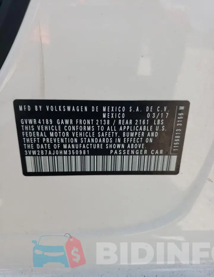 3VW2B7AJ0HM350981 Photo# 12