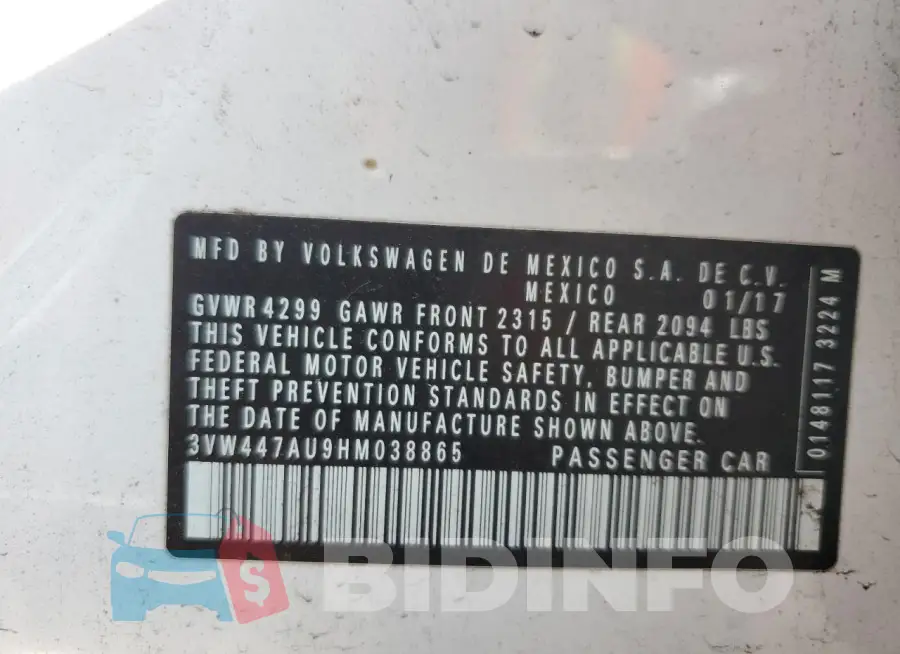 3VW447AU9HM038865 Photo# 13