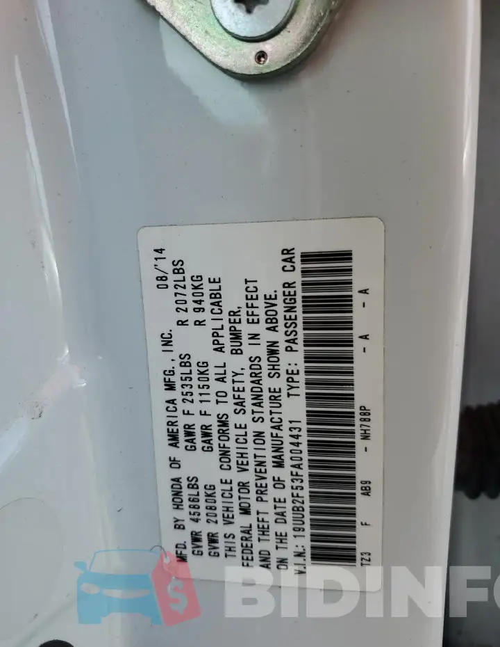 19UUB2F53FA004431 Photo# 12