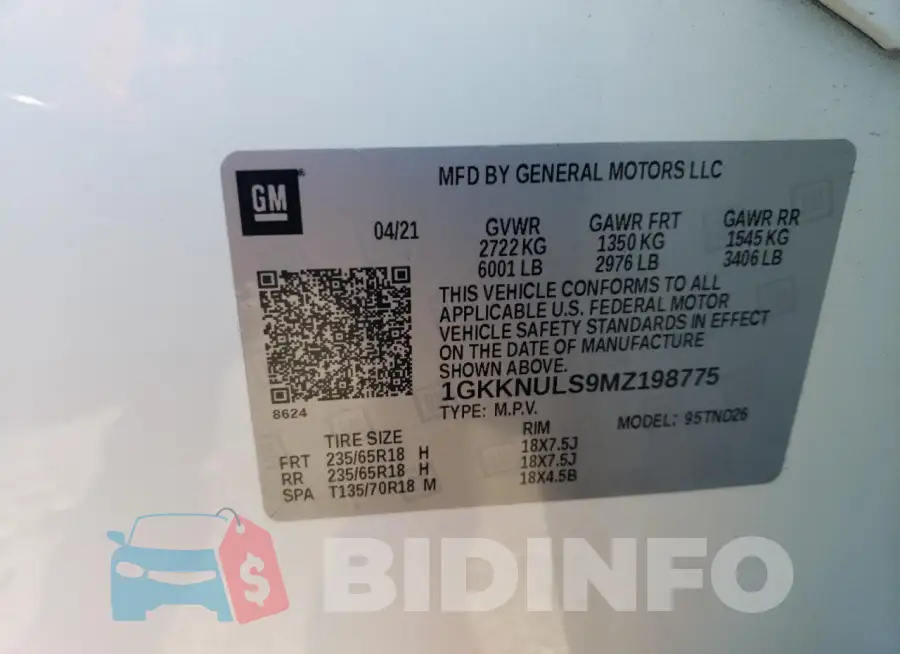 1GKKNULS9MZ198775 Photo# 13