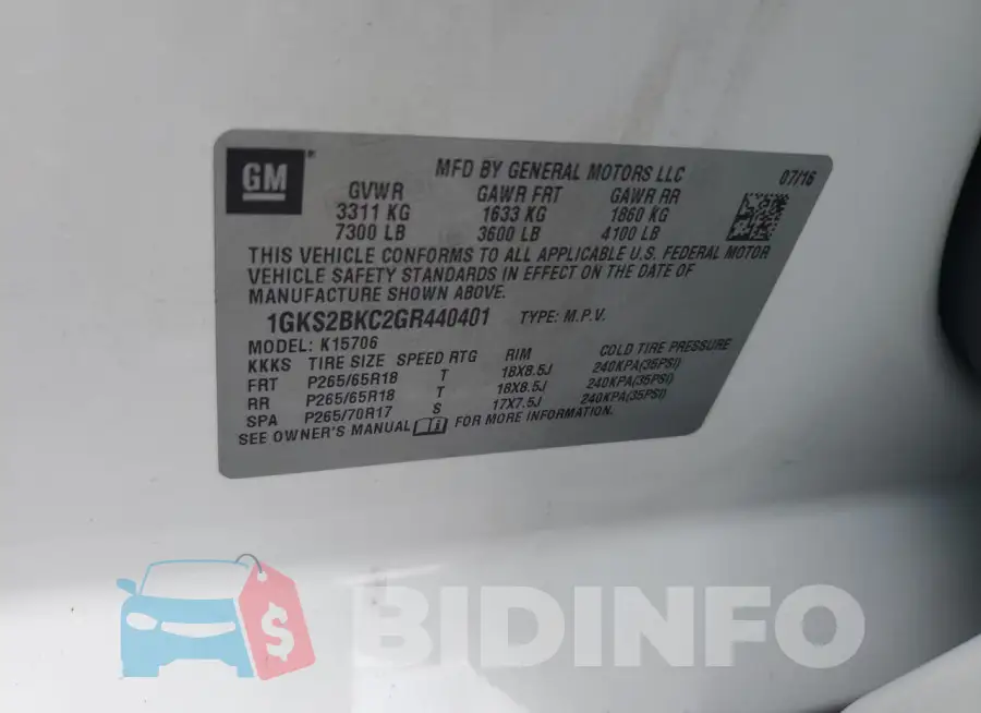 1GKS2BKC2GR440401 Photo# 13