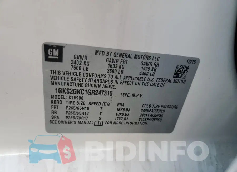 1GKS2GKC1GR247315 Photo# 13