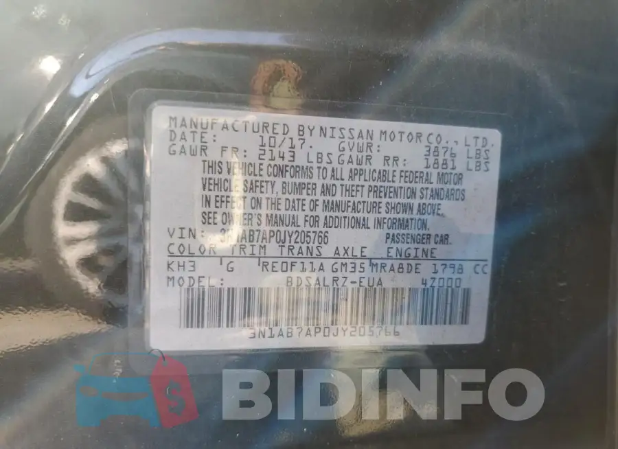 3N1AB7AP0JY205766 Photo# 12
