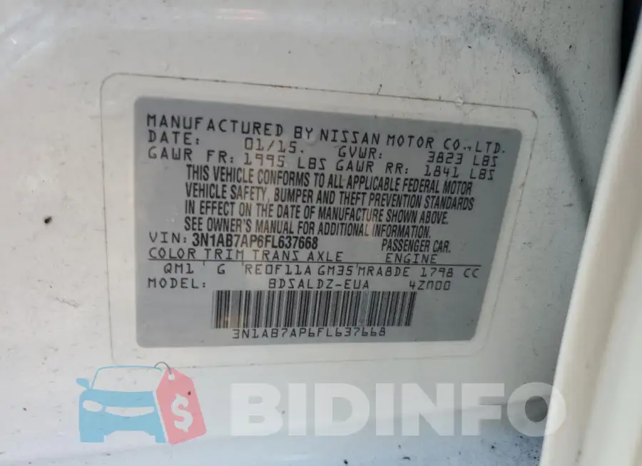 3N1AB7AP6FL637668 Photo# 13