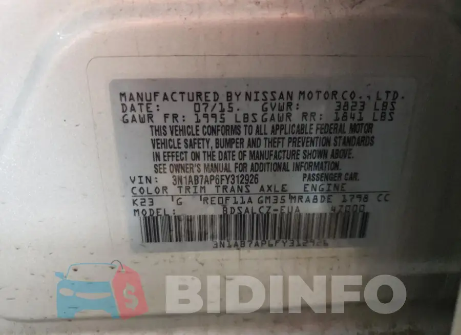 3N1AB7AP6FY312926 Photo# 12
