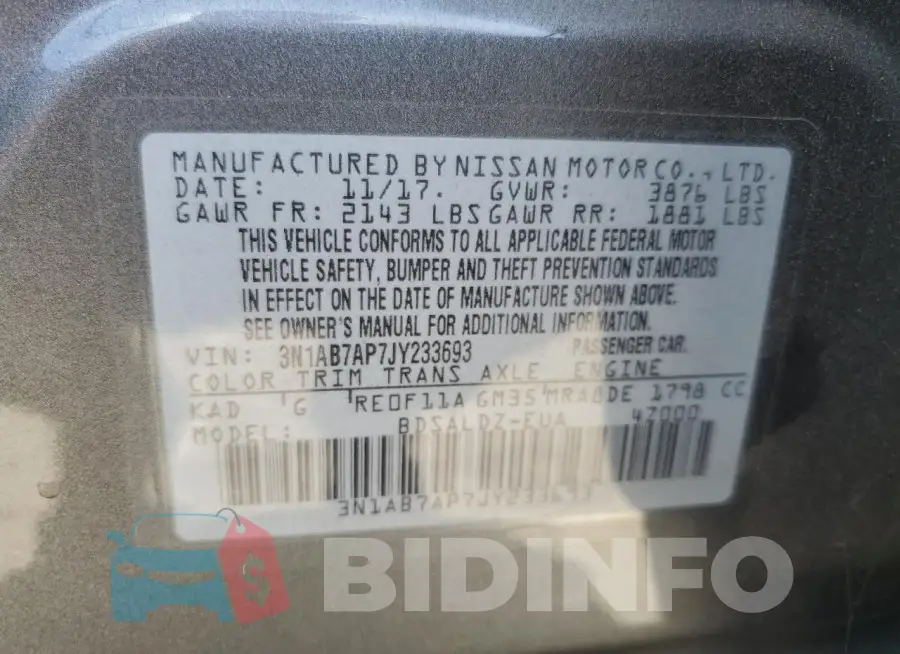 3N1AB7AP7JY233693 Photo# 12