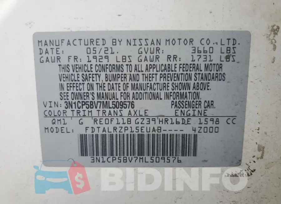 3N1CP5BV7ML509576 Photo# 13