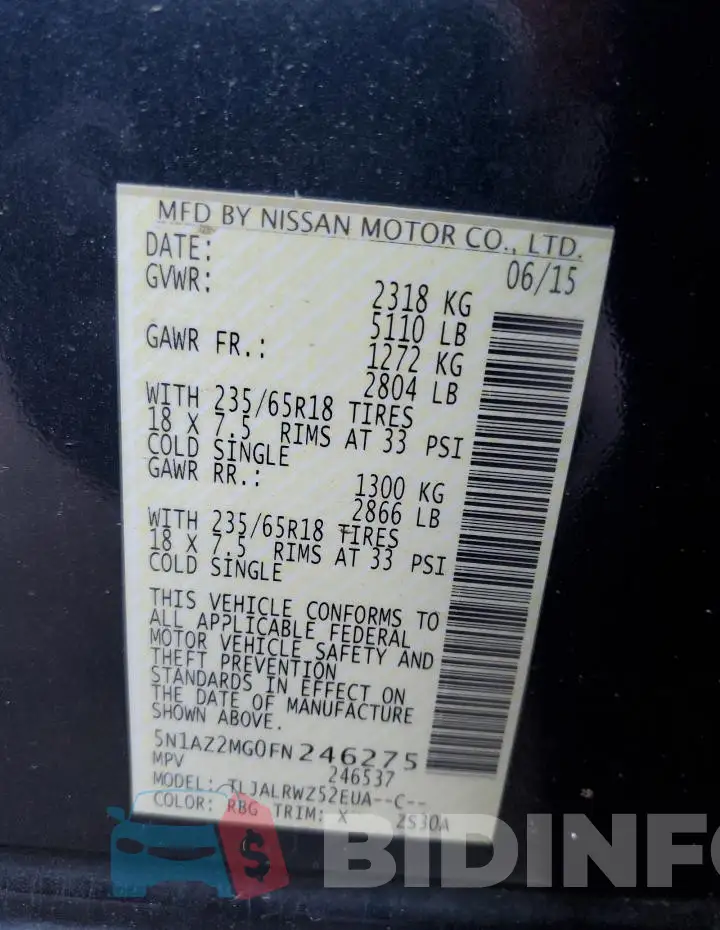 5N1AZ2MG0FN246275 Photo# 13
