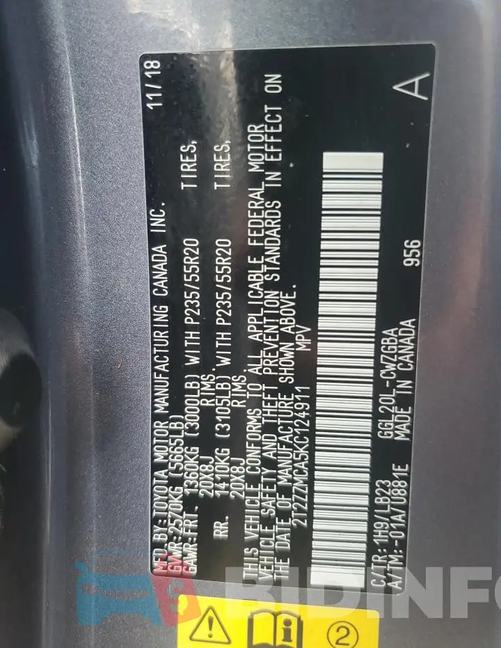 2T2ZZMCA5KC124911 Photo# 14