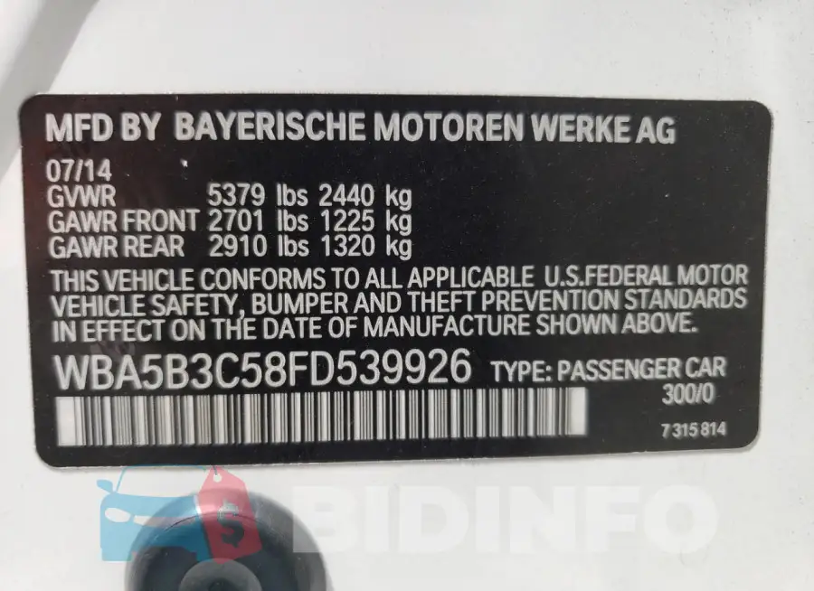 WBA5B3C58FD539926 Photo# 13