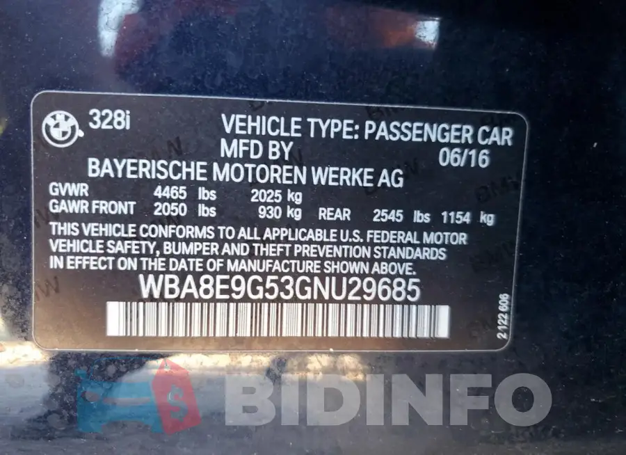 WBA8E9G53GNU29685 Photo# 13