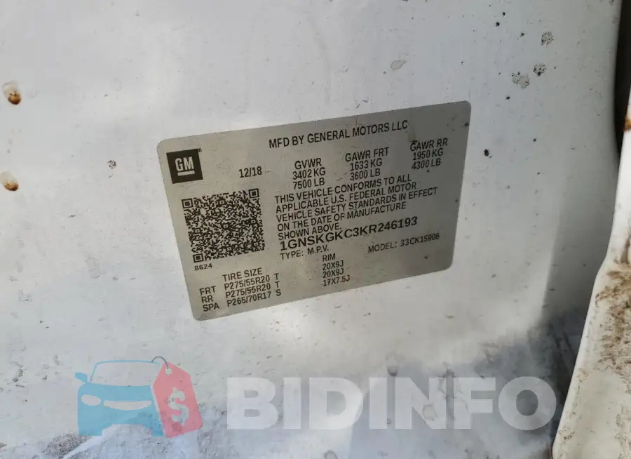 1GNSKGKC3KR246193 Photo# 12