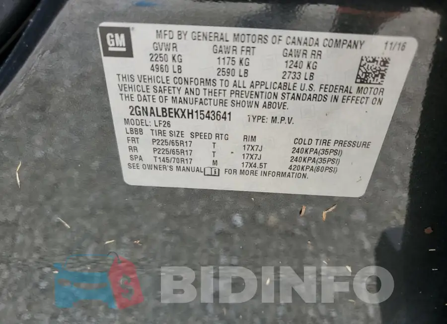 2GNALBEKXH1543641 Photo# 13