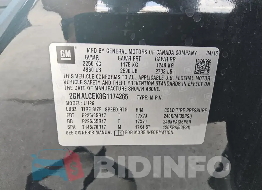 2GNALCEK8G1174265 Photo# 13