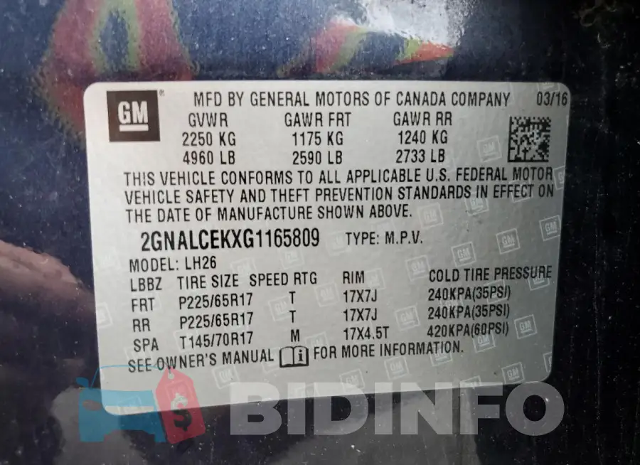 2GNALCEKXG1165809 Photo# 13