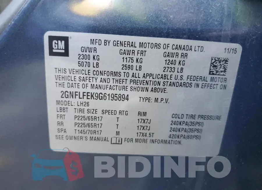 2GNFLFEK9G6195894 Photo# 13