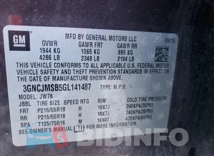 3GNCJMSB5GL141487 Photo# 13