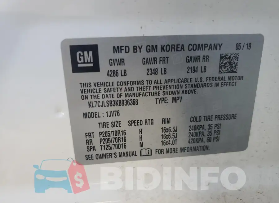 KL7CJLSB3KB936368 Photo# 13