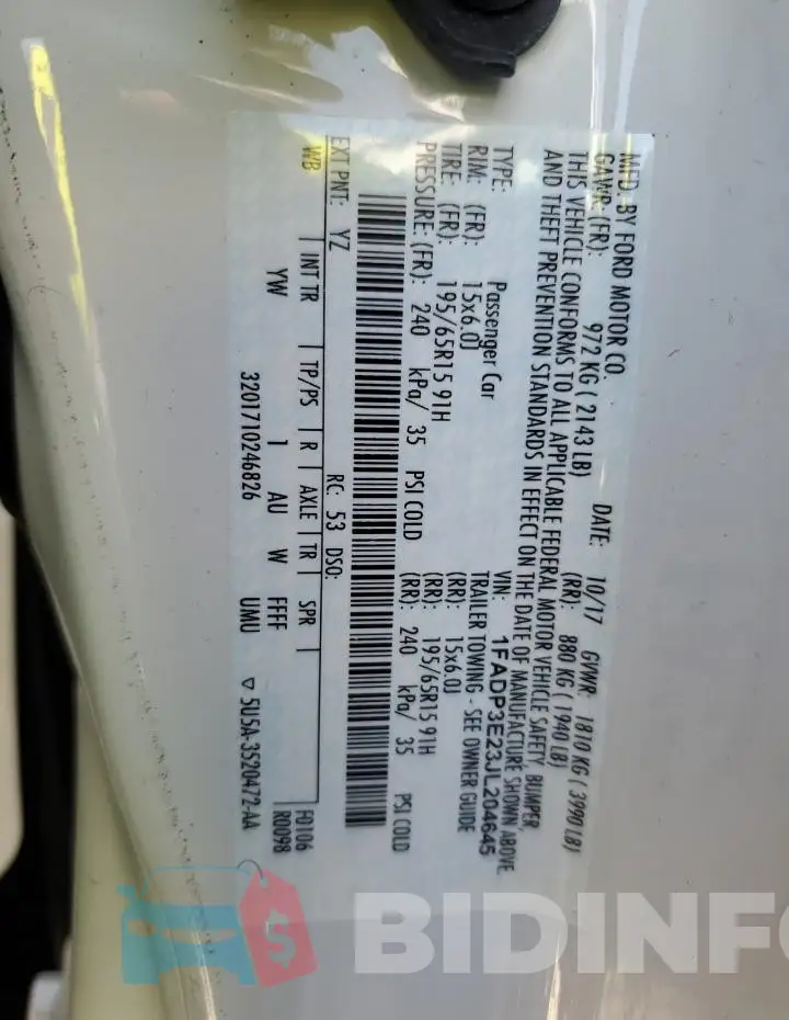 1FADP3E23JL204645 Photo# 12