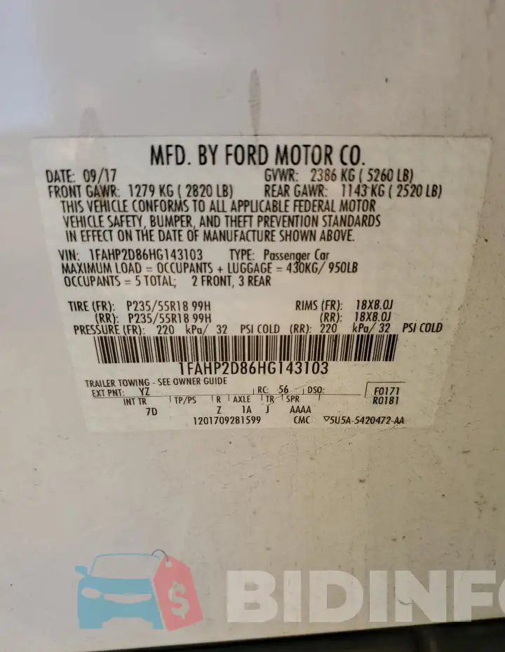 1FAHP2D86HG143103 Photo# 12