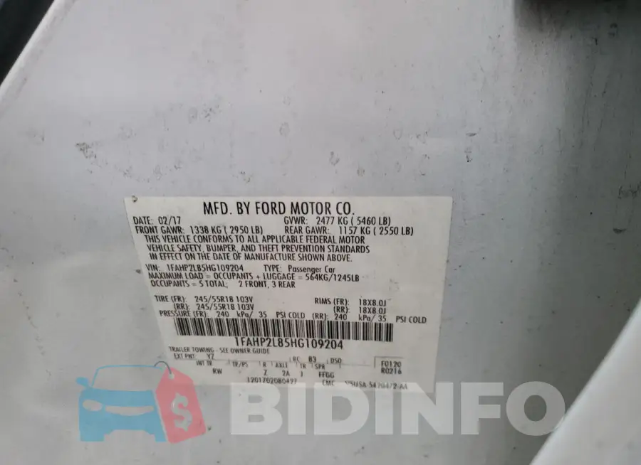1FAHP2L85HG109204 Photo# 12
