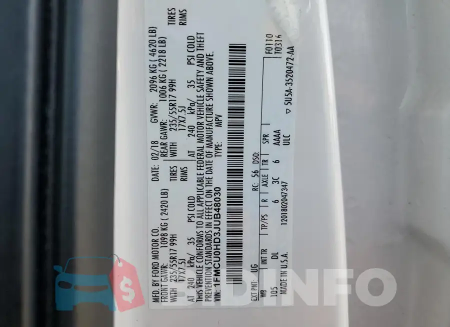 1FMCU0HD3JUB48030 Photo# 14
