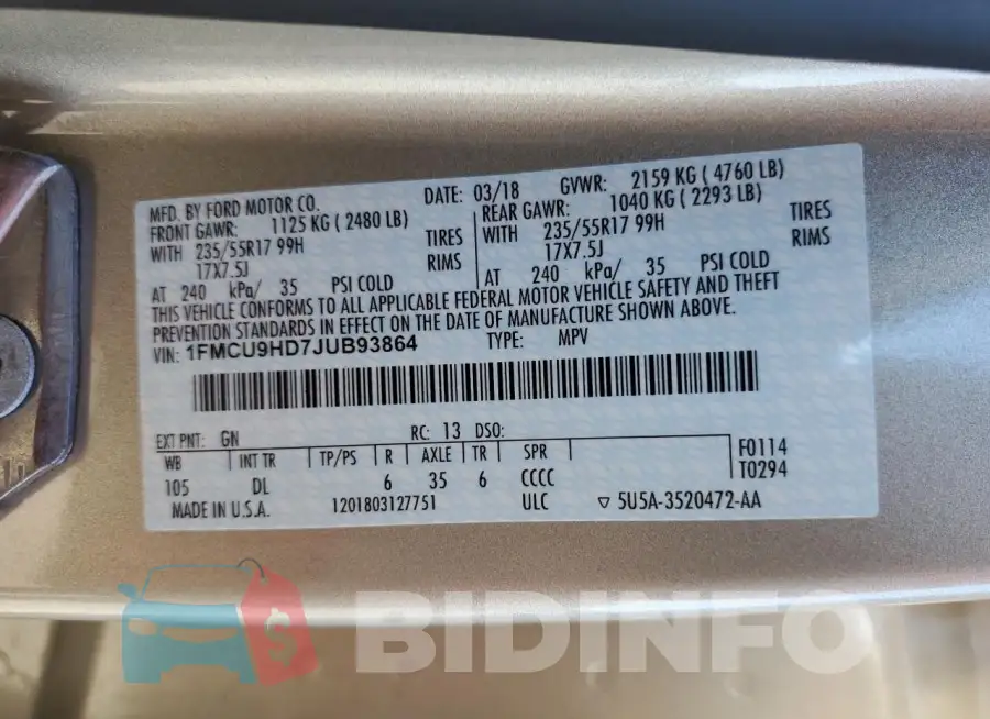 1FMCU9HD7JUB93864 Photo# 13