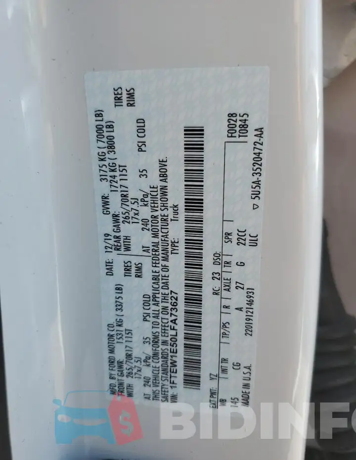 1FTEW1E50LFA73627 Photo# 12