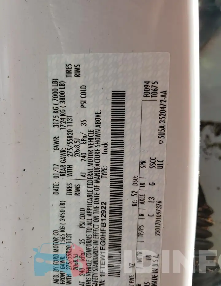 1FTEW1EG0HFB12922 Photo# 13