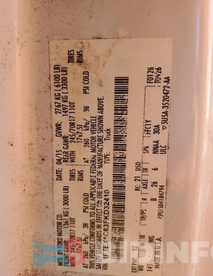 1FTEX1C83FKD32410 Photo# 12