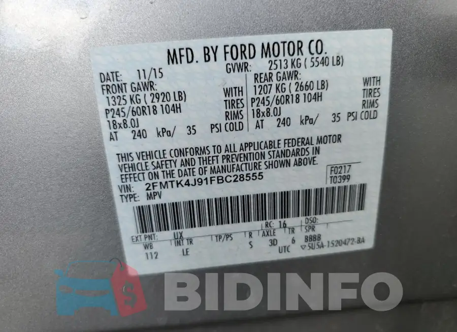 2FMTK4J91FBC28555 Photo# 13