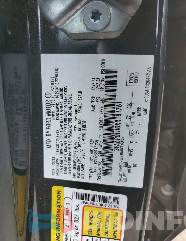 3FA6P0LU0KR181761 Photo# 12