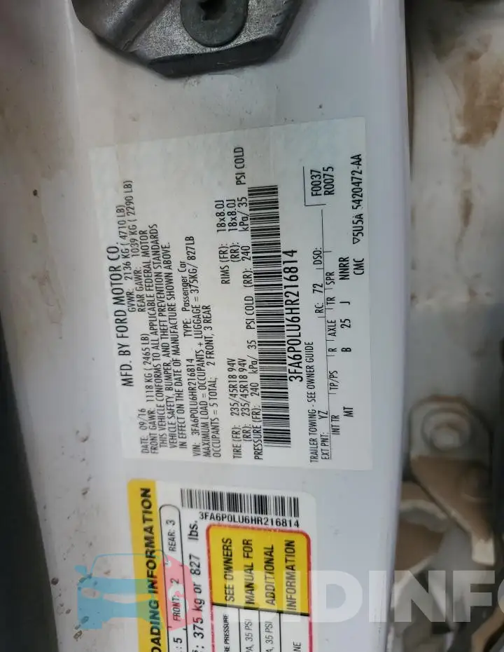 3FA6P0LU6HR216814 Photo# 12