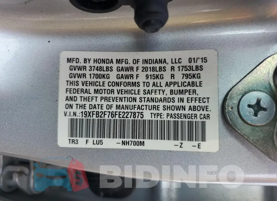 19XFB2F76FE227875 Photo# 13